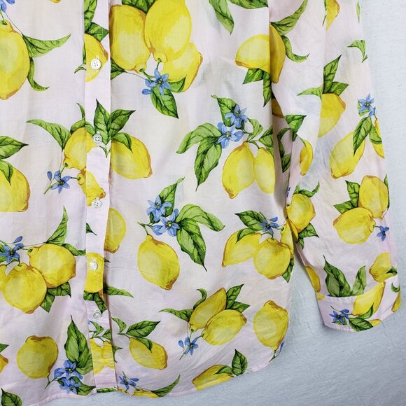 Talbots Button-Up Shirt Blouse Lemon Print Fruits Floral Preppy Resort size L - Picture 6 of 14